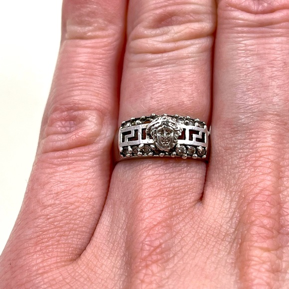 Jewelry - Vintage 1980s Sterling Silver Medusa Ring with White Sapphire